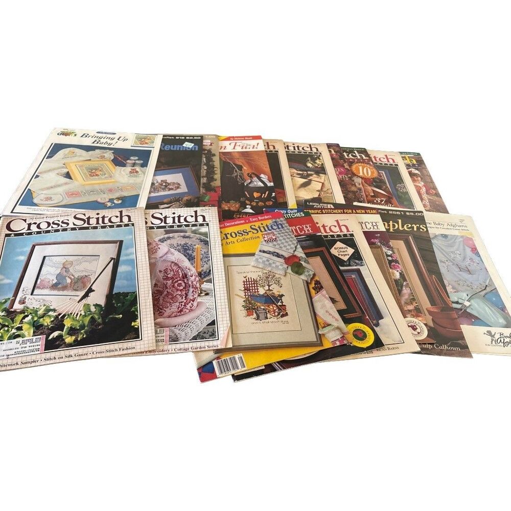 Vintage 1990s Cross Stitch Pattern Booklets Magazines Lot of 18 Needlework